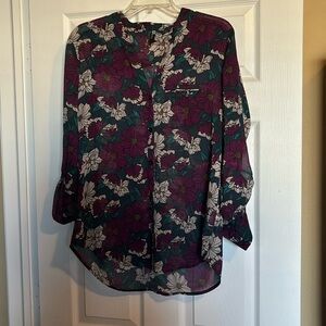 Kut from the Kloth Floral Blouse - Teal and Purple